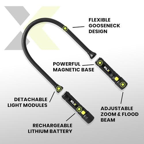 Image of KLX Magnetic Neck Light - Hands-Free Detachable Zoomable Magnet Flashlight, Rechargeable Book Light, Flexible Neck Work Lamp for Reading, Camping, Repairing, Mechanics, DIY