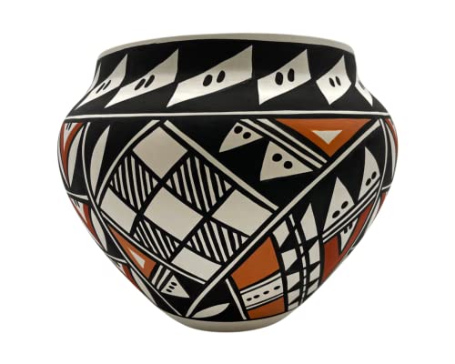 Native American Indian Pottery Vase Acoma Handmde Orange White Black By Enoch Joe #TOP12