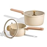 CAROTE 1.6Qt & 3.0Qt Sauce Pan Sets with Lid Ceramic Nonstick Pot Set Non Toxic Saucepan with...