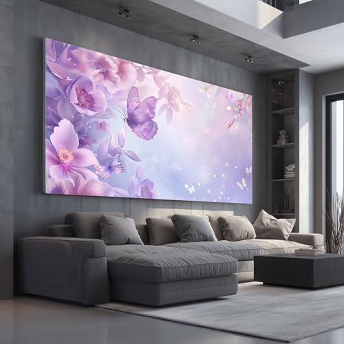 Grand cadre mural moderne papillon pastel avec peinture esthétique