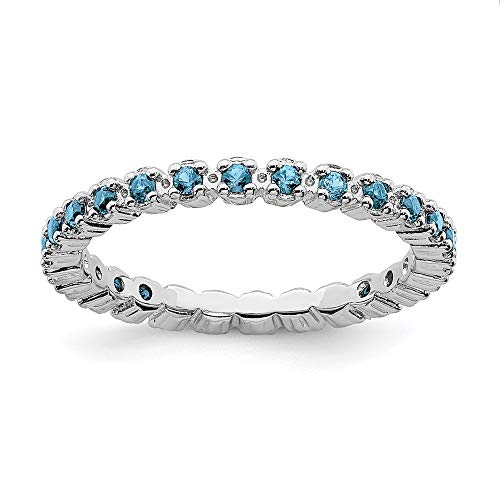 925 Sterling Silver Blue Topaz Band Ring Size 8.00 Stone Stackable Gemstone Birthstone December Fine Jewelry For Women Gifts For Her