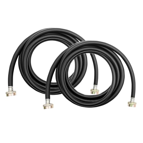 2 Pack 8 FT Rubber Washer Hoses, Black Burst Proof Washing Machine Hose, Hot and Cold Water Connection Inlet Supply Lines, 3/4
