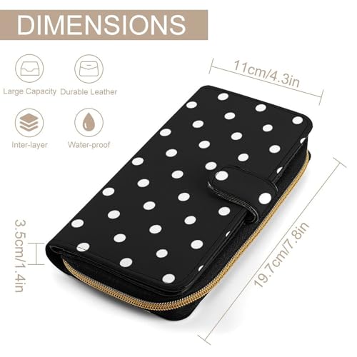 Polka Dot Black White Simple Pattern Leather Wallets Large Capacity Zipper Pocket Card Holder with ID Window2
