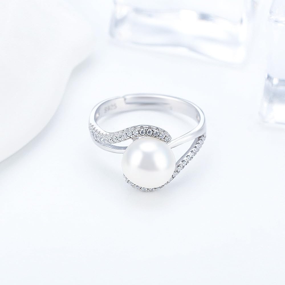 Sterling Silver Elegant Cubic Ring Mounting for Women, Adjustable Ring Fittings Accessories for Pearl Jewelry Making