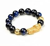Feng Shui Armband, Feng Shui Gold Reichtum Armband Wohlstand Sehr seltenes Sammlerstück Blauer Tigerauge Stein Gold Pi Yao Armreif Chakra Kristall Armband Amulett Geld Viel Glück