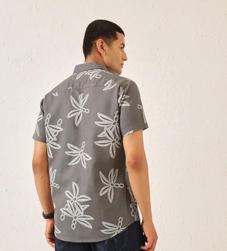 Image of Majestic Man Men's Slim Fit Pure Cotton Printed Casual Shirt - Short Sleeve | Premium Breathable Fabric | Modern Geometric Design