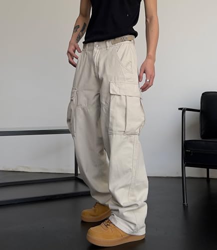 Men's Loose Cargo Pant Sexy Low-Rise Straight Casual Trendy Hip-Hop Adjustable Waist Denim Pants with Pockets2