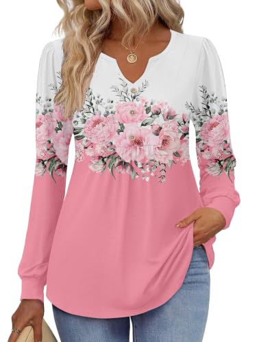 Image of Zeagoo Womens Long Sleeve Tops Fall V Neck Shirt Casual Pleated Tunic Top