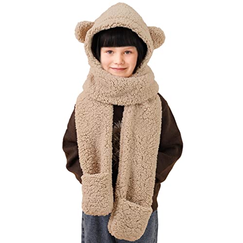 Pomrone Gorro Lindo con Orejas de Oso Informal,Nuevos Gorros Lindos 3 en 1 de Invierno para niños | Gorro de protección auditiva Todo en Gorro de Invierno
