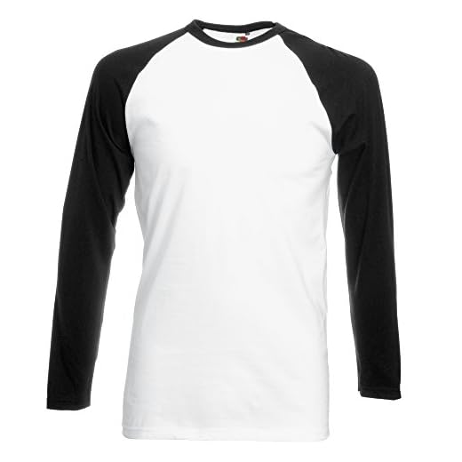 Fruit of the Loom Långärmad baseboll-t-shirt, Vit/svart, M