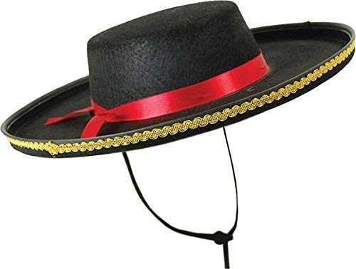 Bristol Novelty Black Adult Fancy Club Party Clubwear Accessory Spanish Gold Accents Felt Hat Uk