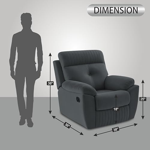 Image of Adorn India Premium Majestic 1 Seater Recliner Manual Sofa Chair | Dark Grey Suede Velvet Fabric | Soft Padded Back Rest & Handrest | Living Room Recliner Chair | 3 Years Warranty