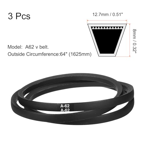 Image of uxcell 3pcs A62 or 4L640 Classic Wrapped Rubber V-Belt, 62 inch(1575mm) Inside Circumference, A Profile V Belt