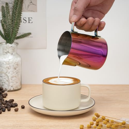 Image of Amrules Milk Frothing Pitcher 12oz Frother Cup Barista Tools, Multipurple