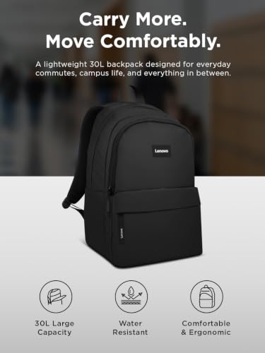 Lenovo 16-inch Commuter Backpack B10, Lightweight 30L Laptop Backpack, Water-Resistant Travel Bag with 6 Storage Compartments, Anti-Theft Pocket & Luggage Strap, Fits Up to 16" Laptop, Black - image 2