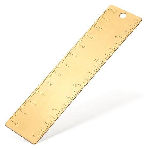 Brass Ruler 120mm 4 Inches, 1Pcs Gold Mini Small Short Metal Straight Ruler with Hang Up Hole, Dual Scale Metric and Imperial Measurement Too Machinist Bookmark Rulers for Drawing Engineering Office