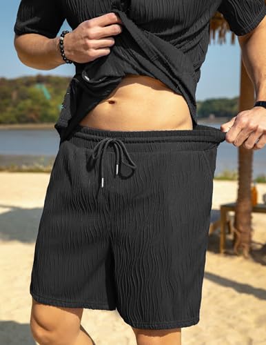 Image of ZAFUL Men's 2 Pieces Sets Outfits Summer Beach Set Short Sleeve Button Down Zip Up Shirt And Short Sets