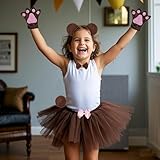 Kirei Sui Kids Animal Costume Brown Bear Tutu and Ear Headband 6-piece Halloween Dress Up Set for Girls