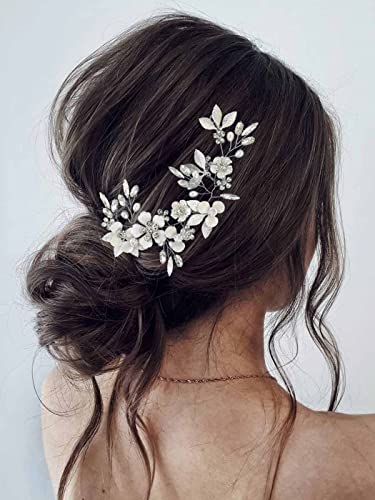 Vakkery Accesorios para el cabello de boda con flores y vides de cristal plateado para el cabello de novia para mujeres y niñas Cover