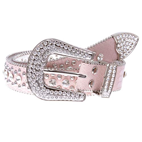 Cinto feminino de couro cravejado de crocodilo com strass Western...