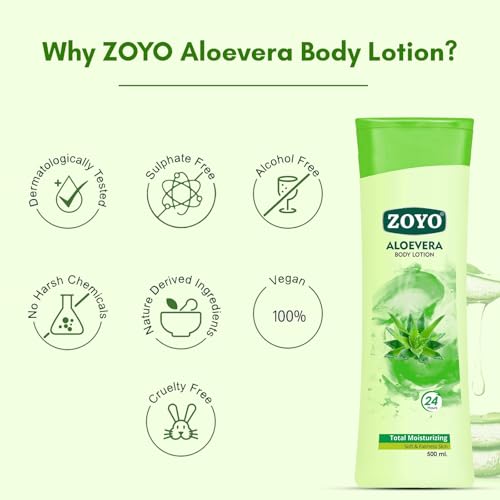 Image of ZOYO Hydrating Aloe Vera Body Lotion | Soothing & Moisturizing | Dry Skin Relief | Sunburn Soothing | Sulfate & Cruelty-Free | For All Skin Types | 500ml