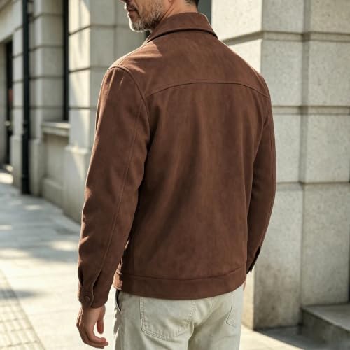 Plus Size Jacket for Men Suede Lapel Full Zip Coat Casual Loose Tops - image 4