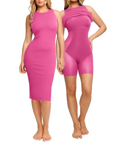 Image of Popilush Women's Bodycon Ruched Shapewear Sleeveless Midi Dresses