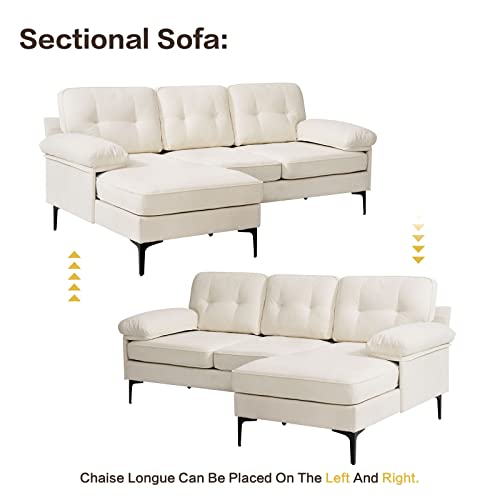 Luffield Chenille Modern Sectional L Shaped Sofa With Chaise, Couch Sleeper Sofa With Solid Wood Frame And Legs For Living Room，Removable Armrests Machine Washable Cover，Easy To Assemble（White） #TOP2