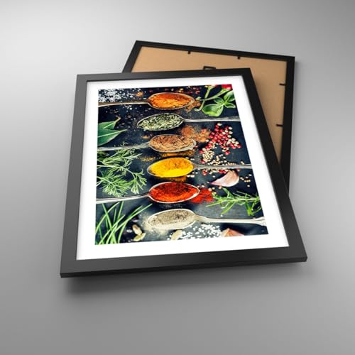 Affiche Épices et Herbes Cuisine Poster Noir 30x40cm Déco