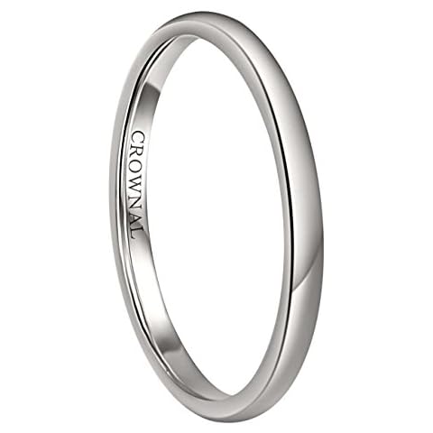 CROWNAL Tungsten Carbide 1mm 2mm 3mm 4mm 5mm 6mm 7mm 8mm White Gold Black Rose Gold Polished Classic Dome Wedding Ring, tungsten, tungsten Cover