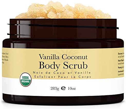 Organic Body Scrub - Vanilla Coconut Sugar Scrub for Body Polish, Exfoliating Body Scrub Exfoliator & Foot Scrub, Body Exfoliator, Body Scrubs for Women Exfoliation, Sugar Scrubs for Women & Men