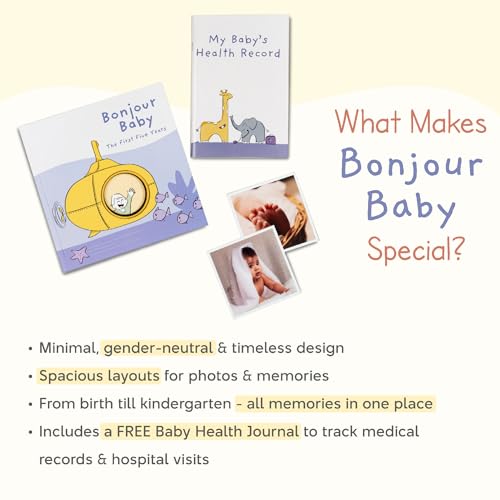 Image of Bonjour Baby: Baby Record & Memory Book (0-5 Years) - 140 Pages | Milestone Journal, Free Health Record Book & Stickers | Keepsake Album & Baby Shower Gift for Newborns & New Parents