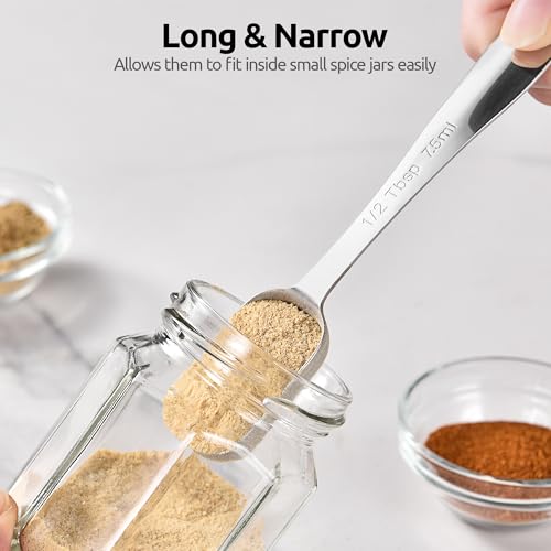 Image of U-Taste Narrow Square Measuring Spoons, Metal Measure Set of 7 with Leveler