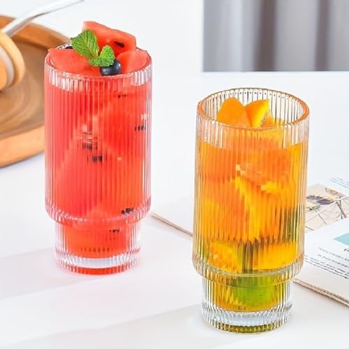 Image of criterion Ribbed Glass 300ml Rigid Drinking Glasses for Cocktail, Whiskey, Water, Juice, Iced Coffee Bar Accessories,Smoothies, Vintage Glassware (4)