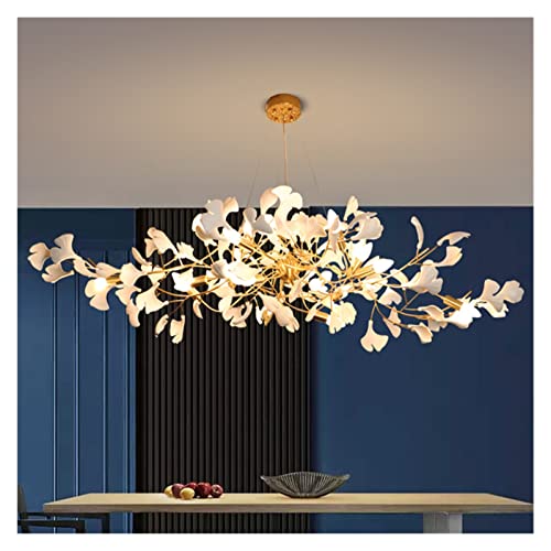 chandelier Modern led chandelier for the kitchen living room chandelier copper hanging lamp white ceramics ginkgo tree leaf light (Emitting Color : Warm White, Lampshade Color : L105 W55 H35cm)