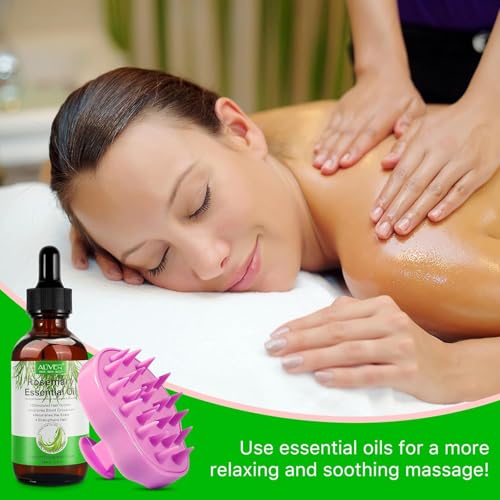 Rosmarinöl für Haarwachstum, mit Silikon Kopfhaut Massagebürste, Bartwuchs, Wimpernpflege und Hautpflege - Natürliches ätherisches Öl mit aroma