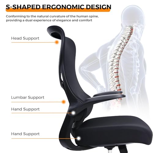 Image of NearHub EC10 Stylish Ergonomic High Back Mesh Reclining Office Chair with Adjustable Flip-Up Armrests,Lumbar Support & Headrest,Breathable & Comfortable Computer Chair for Home, Office & Study