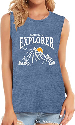Qingshanyue Graphic Tank Tops For Women Summer Graphic Casual Sleeveless Tee Vacation Beach Vest Gym Muscle Shirts-L Ink Blue #TOP1