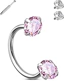 OUFER Horseshoe Nose Rings Studs, 316L Surgical Steel Double Shiny Pink CZ Nose Rings For Women, 20G 7MM Internally Threaded Cartilage Earrings, Lip Eyebrow Helix Ear Piercing Jewelry