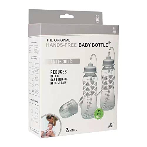 Hands-Free Baby Bottle - Anti-Colic Nursing System 9 oz Baby Bottle with Fast Flow Nipple/Teat 3m+ with Tube Straw Feeding System for Toddler (2 Bottles - Elephant)
