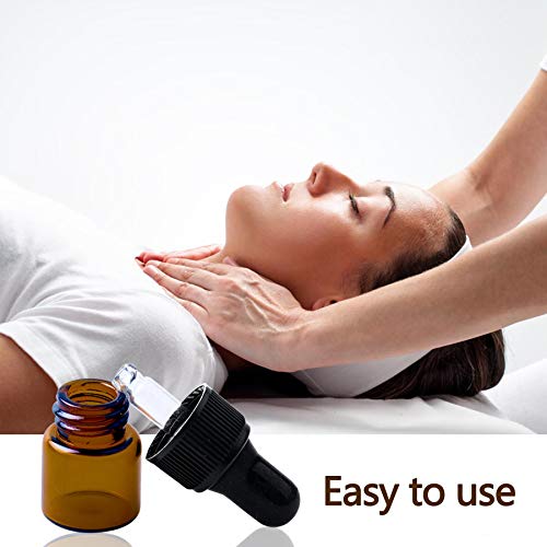 Easeen Sample Dropper Bottles, Mini Dropper Bottles with 2 Pcs Plastic Droppers for Traveling Essential Oils DIY Cosmetic Liquid Sample Perfume, Amber, 1ML-50PCS, Mini, Amber