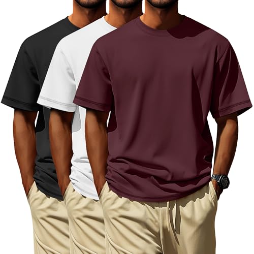Image of Neer 3 Pack Big and Tall T-Shirts for Men L-7xl Tops | Large Casual Stretch Workout Tees, Short Sleeve Crewneck Oversized Shirts, Classic Summer Outfits, Comfy Basic Loose Clothes