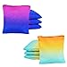 Iheqard Weather Resistant Cornhole Bags, Gradient Corn Hole Bags Set of 8, Cornhole Bean Bags, Modified Size Cornhole Bags for Tossing Game, Includes Tote Bag (DBluePurple & OrangeGreen)
