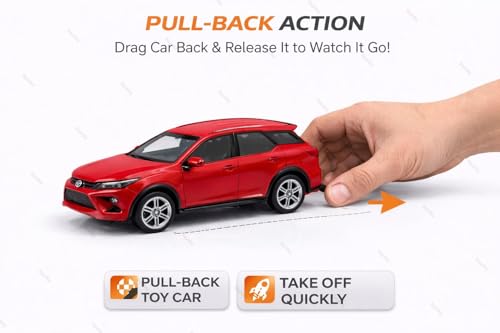 Image of 1:36 Scale Fortuner Toy Car - Toyota Die-Cast Mini Metal Pull Back SUV with Openable Doors, Lights & Music - Alloy Model Vehicle for Kids, Boys & Collectors【Red】