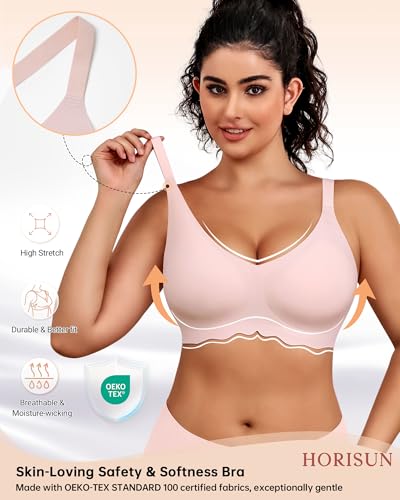 Image of HORISUN Wireless T Shirt Bra Seamless Push Up Bralette Full Coverage V Neck Comfortable Bras for Women