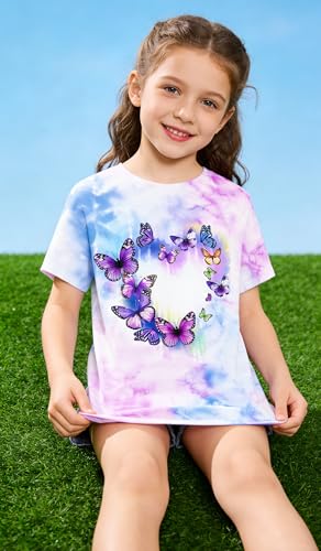 Image of SunFoucs Girls Kids Shirts Size 5-12 Tie Dye Casual Tshirt Short Sleeve Crewneck Tee Top | Short Sleeve Rainbow Tee Top
