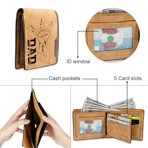 Gifts for Dad from Daughter, Son, Wife Personalized Wallets for Men Dad Husband Custom Men's Wallet Gifts for Fathers Day Christmas (A(2-9 Names))4