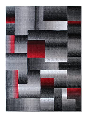 Tapete moderno contemporáneo rojo gris negro 5 x 7 pies miniatura 2