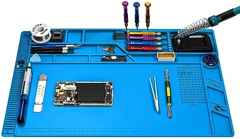 Premium Heat Resistant 932°F Silicone Soldering Mat, Large Anti Static Magnetic Electronic Repair Work Mat for BGA and Gun Soldering Iron, Workbench, Cell Phone Laptop Repair, 21.6'' *13.8 ''