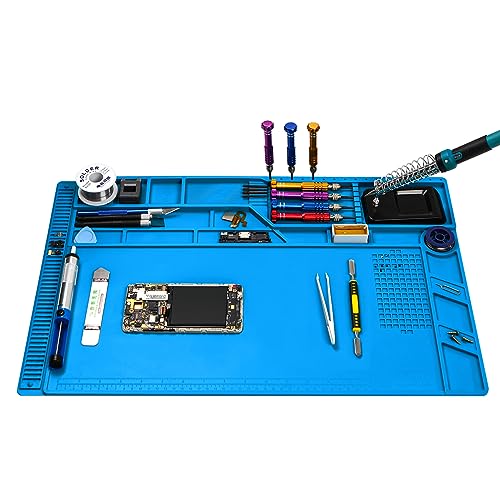 Premium Heat Resistant 932°F Silicone Soldering Mat, Large Anti Static Magnetic Electronic Repair Work Mat for BGA and Gun Soldering Iron, Workbench, Cell Phone Laptop Repair, 21.6'' *13.8 ''